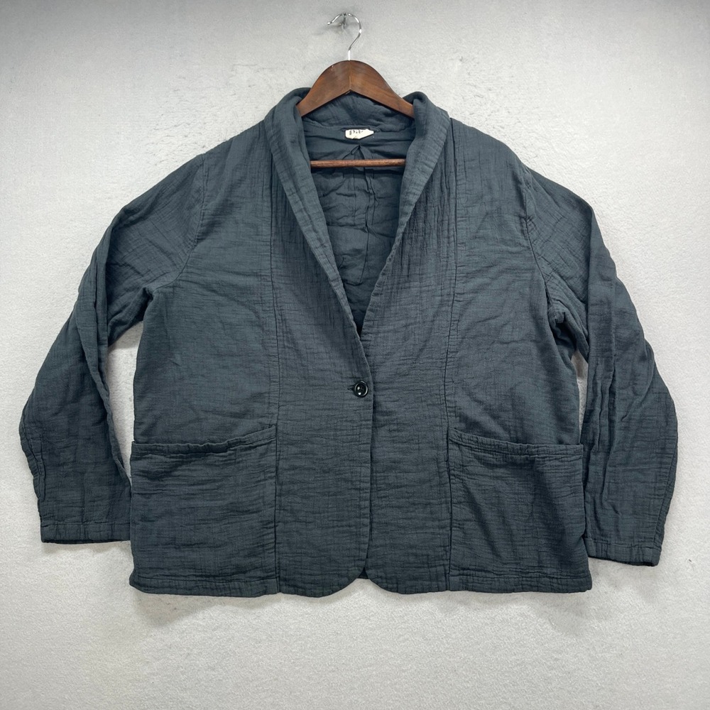Pact Woven Gauze Blazer Jacket Womens Large Gray Organic Minimalist Chic Office